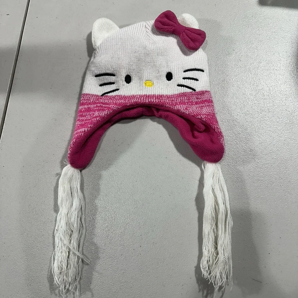 Hello Kitty Knit Beanie Hat Pink White Winter Y2K Kids Women Trendy Cutesy